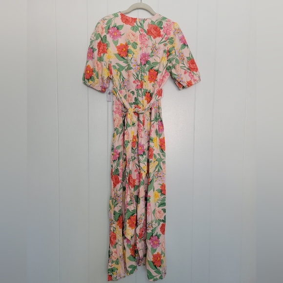 NWT Old Navy Linen Blend Twist Front Floral Midi Dress Pink Green Garden Party L - Picture 11 of 15